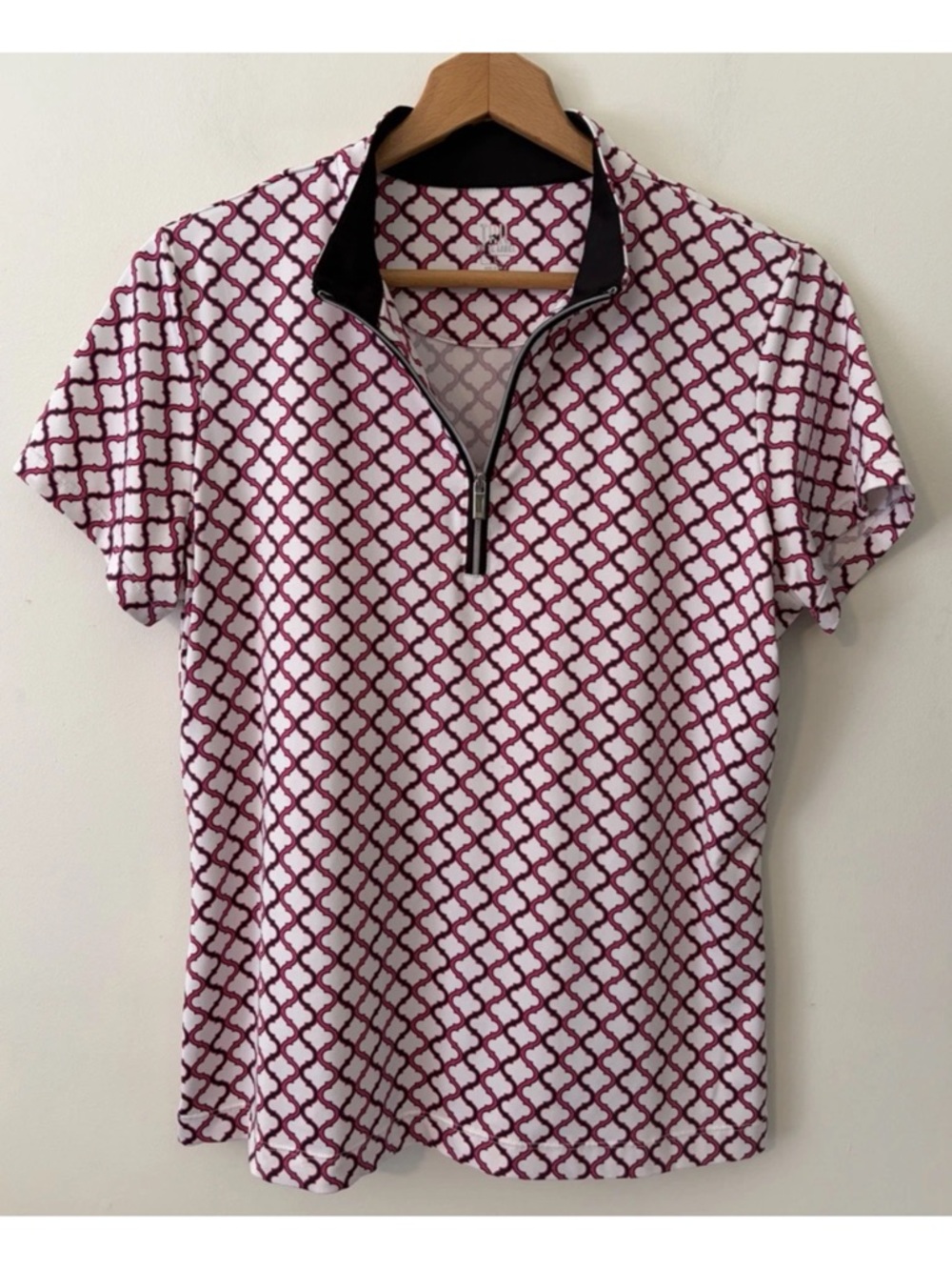 TAIL White Label 1/4 Zip Golf Tennis Top Women's Sz Large White Pink Geometric